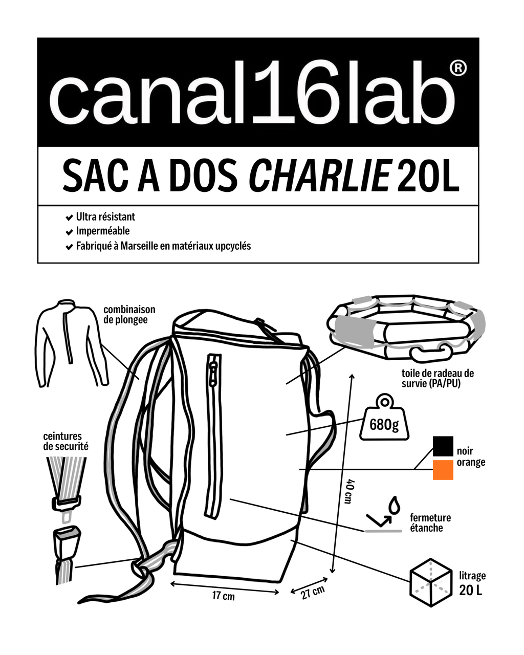 Sac à dos Charlie 20L orange