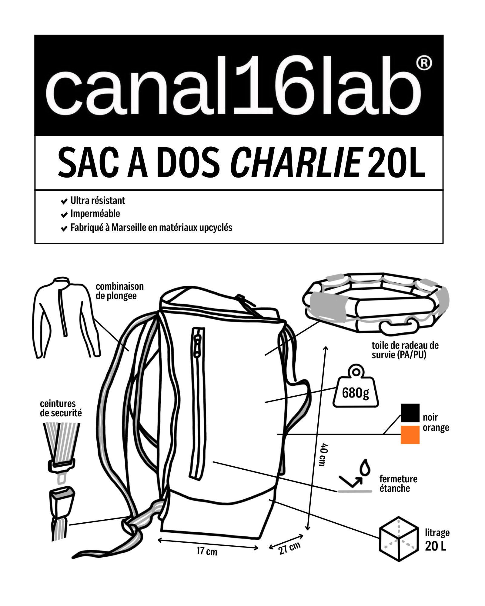 Sac à dos Charlie 20L orange