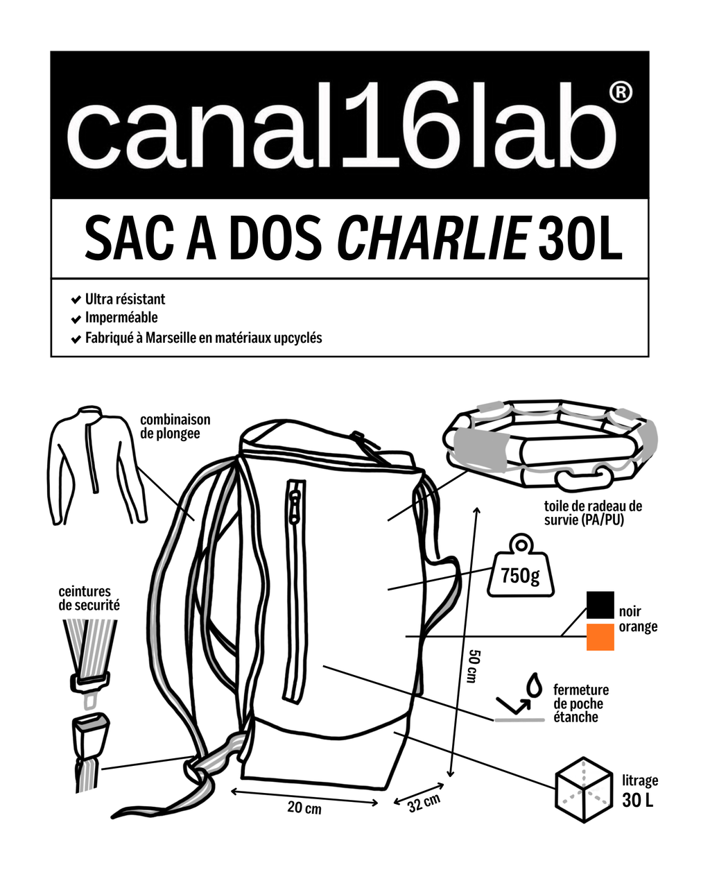 Sac à dos Charlie 30L orange