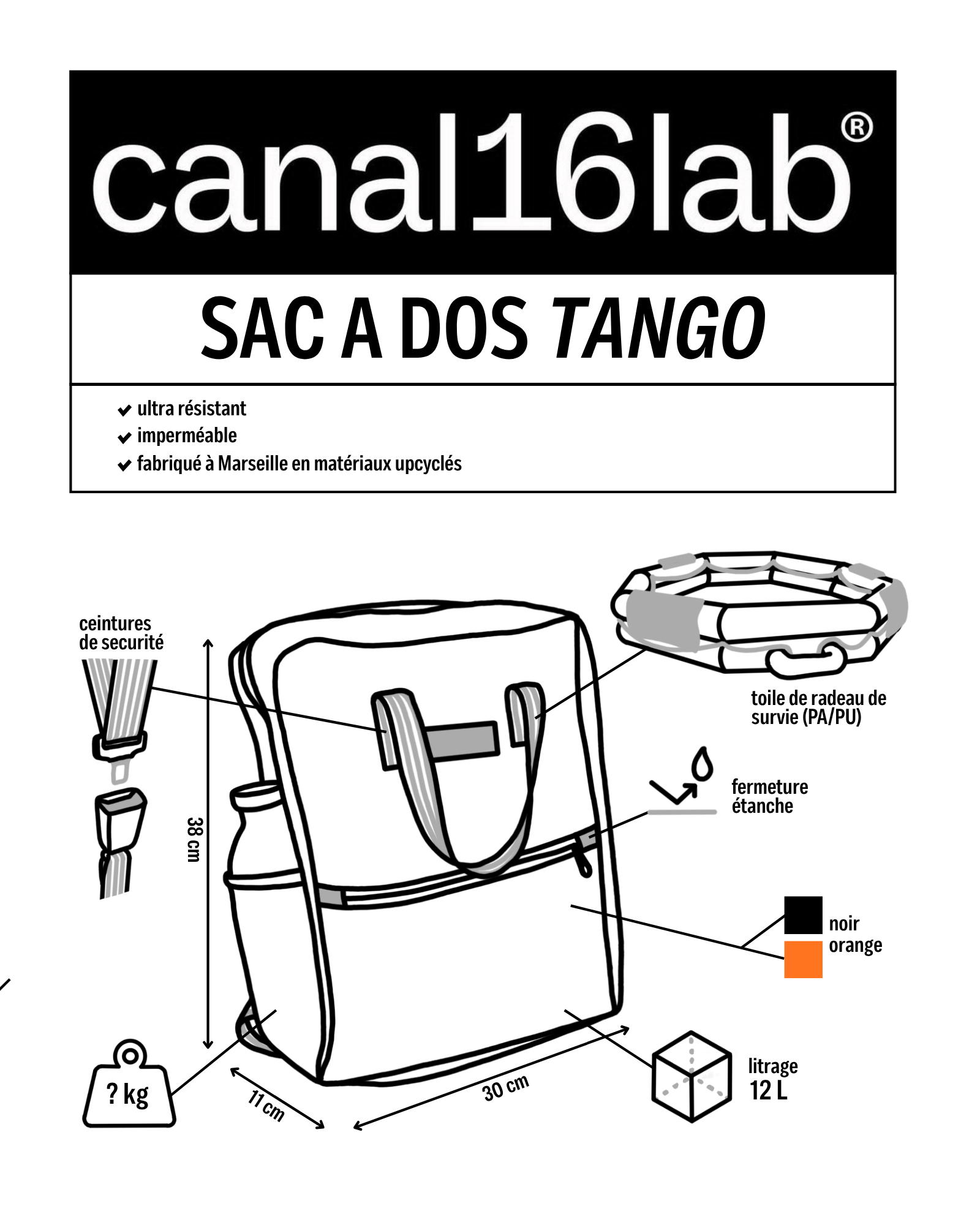 Sac à dos orange Tango